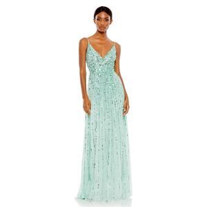 MAC DUGGAL 10928 Sequined Sleeveless Wrap Over A-Line Gown Mint 12 NEW